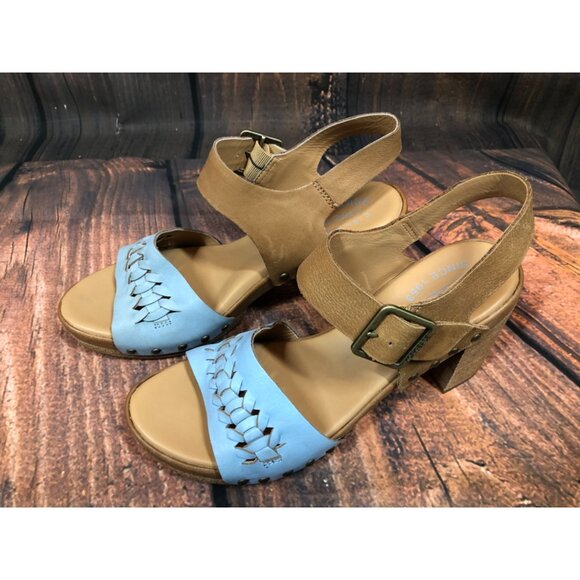Kork Ease PASILLA Light Blue & Brown Platform Leather Sandals Block Heel Womens - Picture 1 of 9